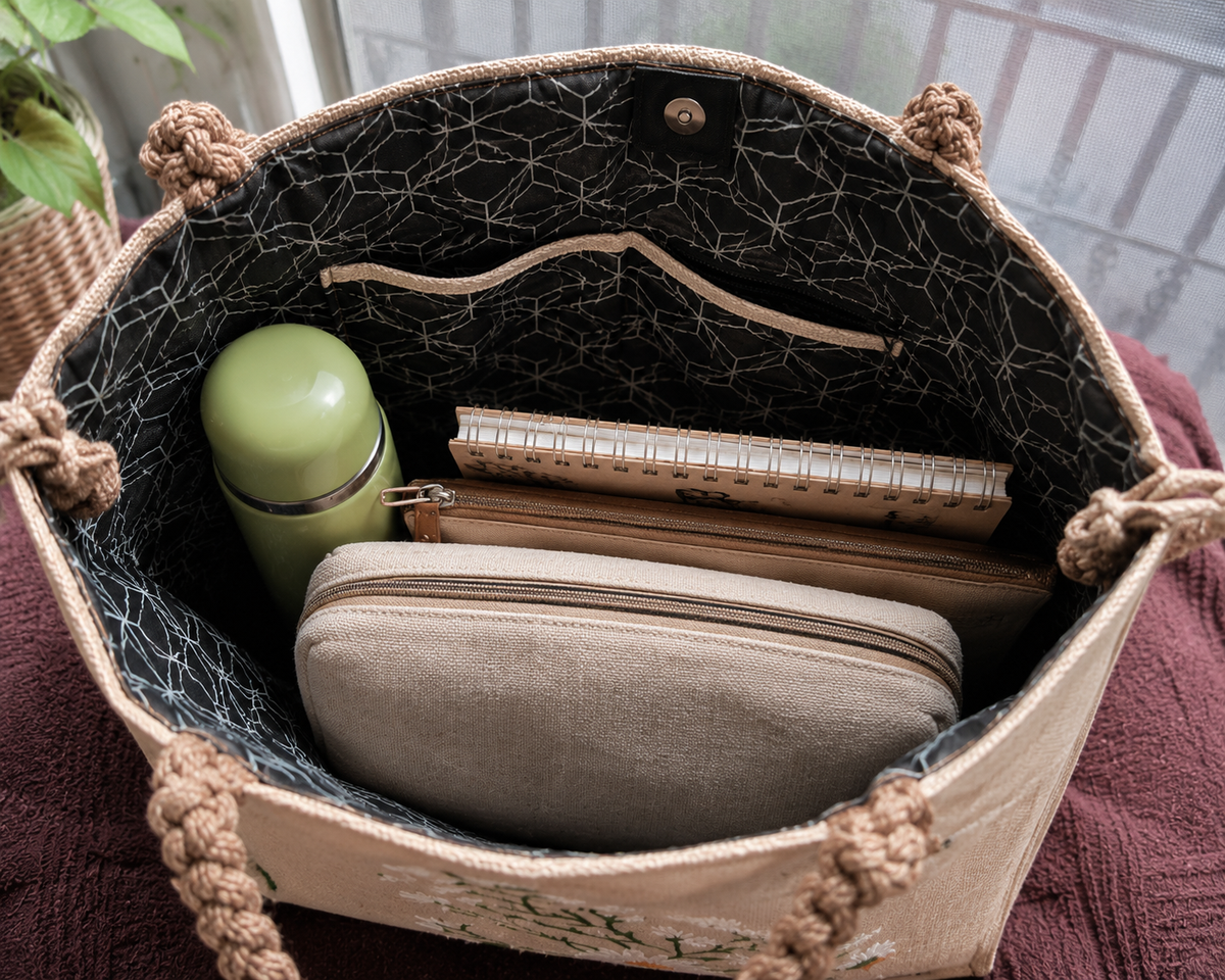 Daisy Floral Jute Bag