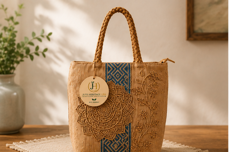 Blue Mandala Floral Jute Bag