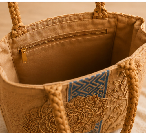 Blue Mandala Floral Jute Bag