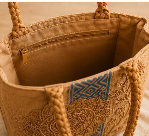 Blue Mandala Floral Jute Bag