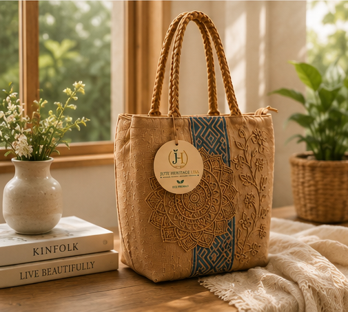 Blue Mandala Floral Jute Bag